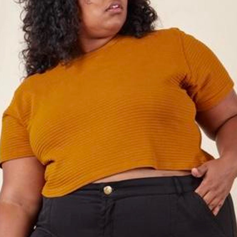 BBP Cropped honeycomb tee in spicy mustard